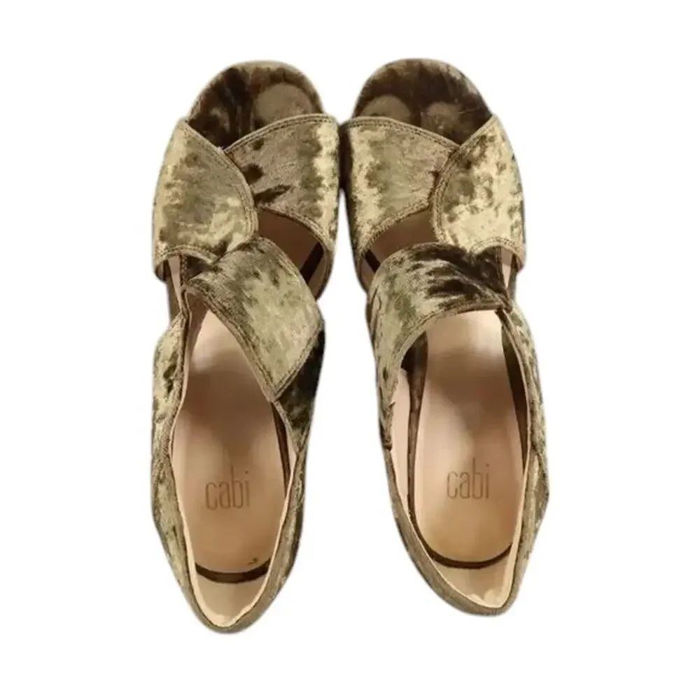 Cabi Shoes Womens 7 Dress Sandal Crushed Velvet Block Heel Mule Green Fashion